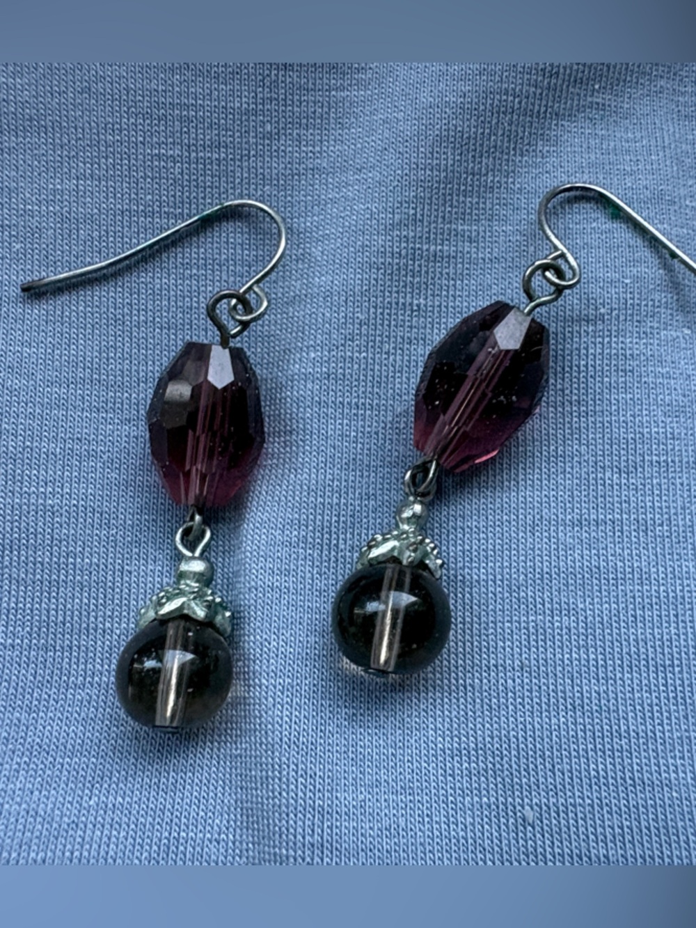 Amethyst-Tone Faceted Drop Earrings with Silver Accents - Unbranded
